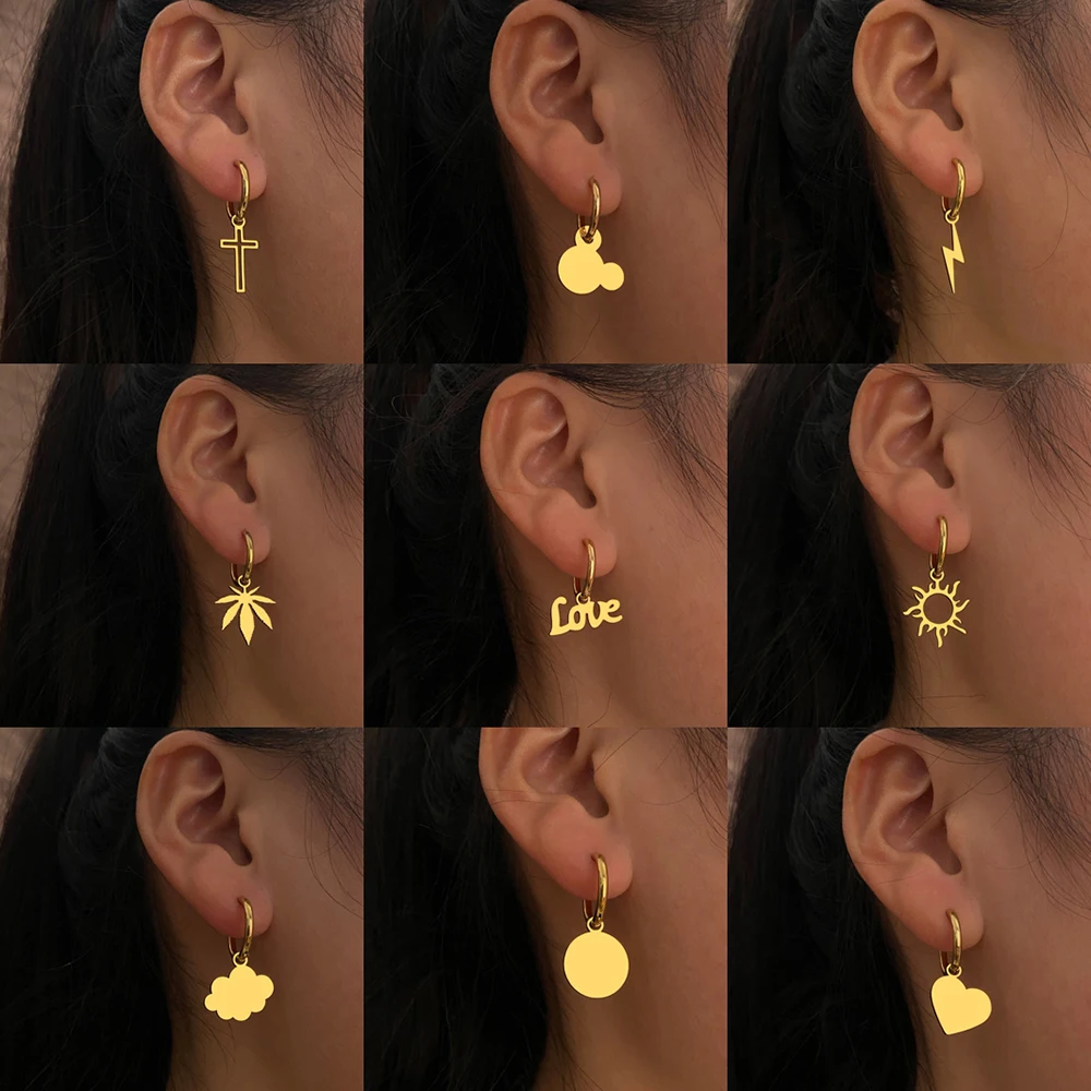 

Серьги из нержавеющей стали, минималистичные серьги с крестом, листьями, молнией амулет, серьги 2022, трендовые очаровательные серьги для жен...