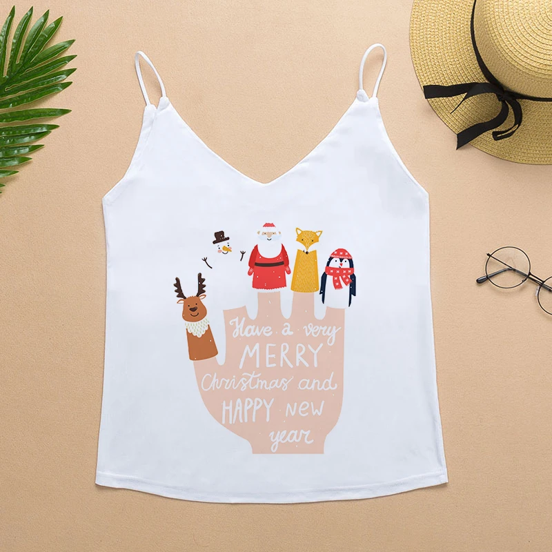 Майка женская на бретельках с V-образным вырезом и принтом | Женская одежда