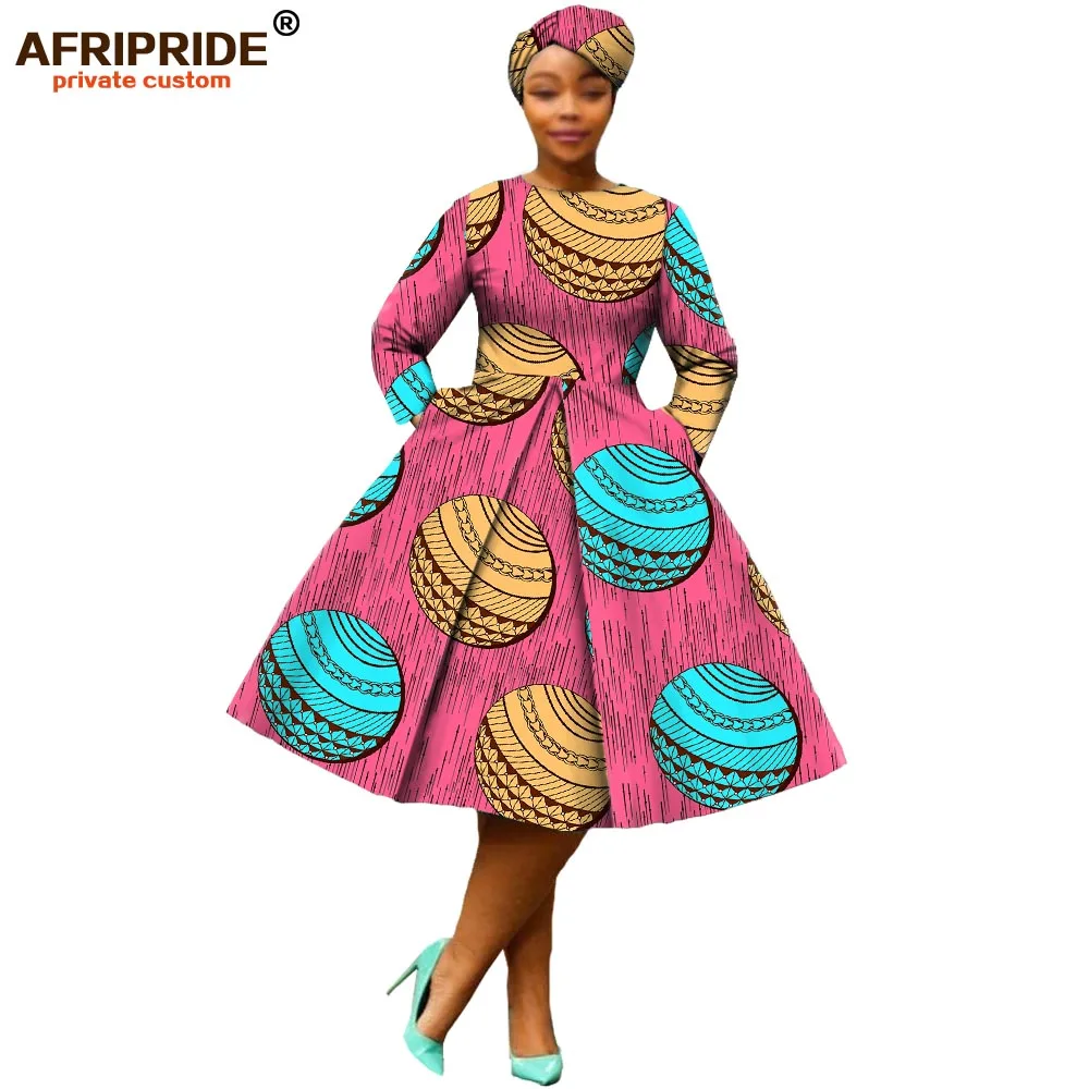 Африканская одежда, Осеннее женское платье AFRIPRIDE, длинный рукав, длина до середины икры, бальное платье, женское Повседневное платье с головным убором A7225111 - Цвет: 313X
