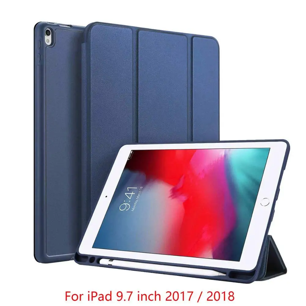 Blue 9.7 2018 2017 DUX DUCIS умный чехол для iPad Air PU кожаный флип Мягкий Чехол для iPad 9,7 Pro 10,5 11 12,9 Mini 5+ карандаш держатель - Цвет: Blue 9.7 2018 2017