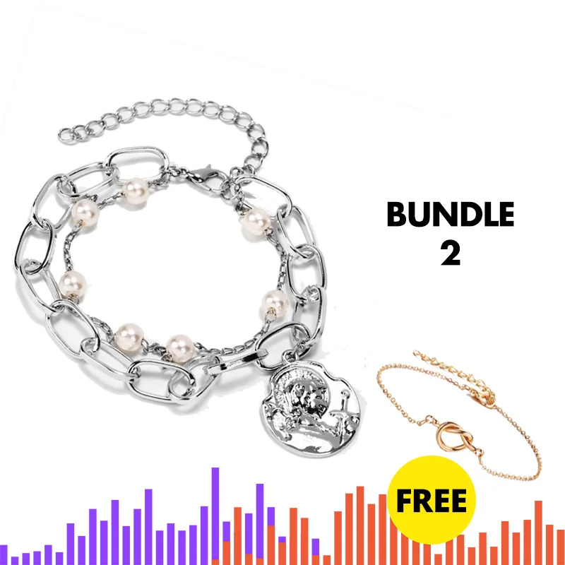 Bundle2 IF ME очаровательные Многослойные жемчужные монеты сердце цепочка браслет браслеты для женщин модные золотые серебряные Звездные фигурные браслеты ювелирные изделия Новинка - Окраска металла: Bundle2