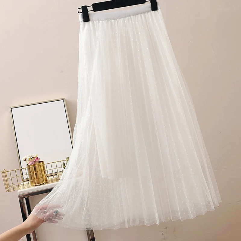 Новые летние белые тюлевые юбки для женщин элегантные кружевные сетчатые