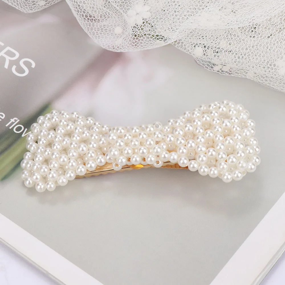

1 PC Imitation Pearl Hairpin Rhinestone Sweet Lovely Geometric Elegant Hair Accessories Korean Women Girls Side Clip