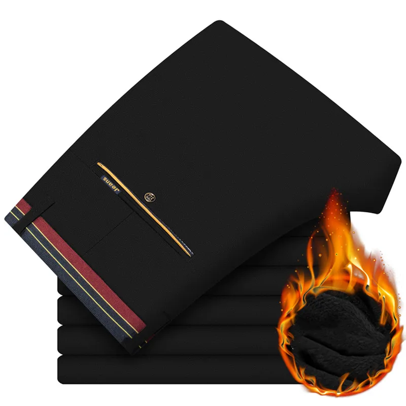 Зимние Утепленные флисовые теплые прямые джинсы мужские деловые повседневные