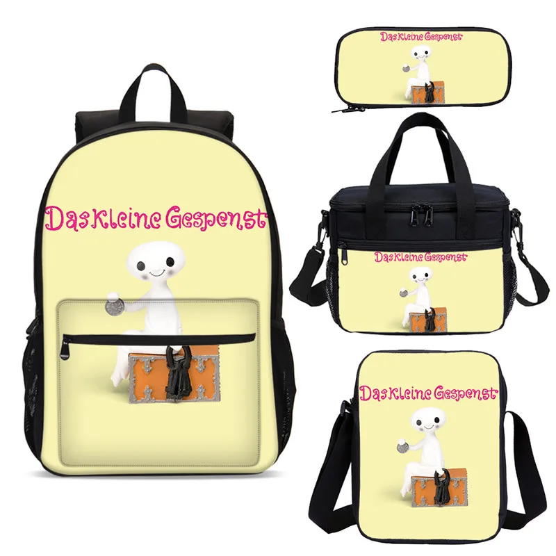 

4Pcs/Set Portfolio School Bags Boys Girls The Little Ghost Letter 3D Printing Backpack Ice Bag Teenager Bookbag Mochila Escolar