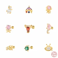 aide 925 sterling silver cute marine life stud earrings for women colored zircon shrimp seahorse octopus fish ear studs jewelry