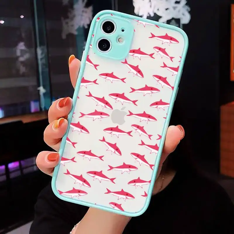 

Cute cartoon shark animal Pink blue Phone Cases matte transparent For iphone 7 8 11 12 plus mini x xs xr pro max cover