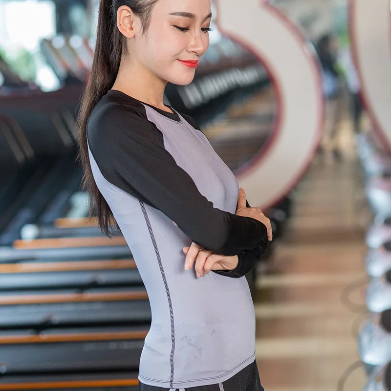 Осенняя уличная одежда для бега рубашка йоги с длинным рукавом и круглым вырезом
