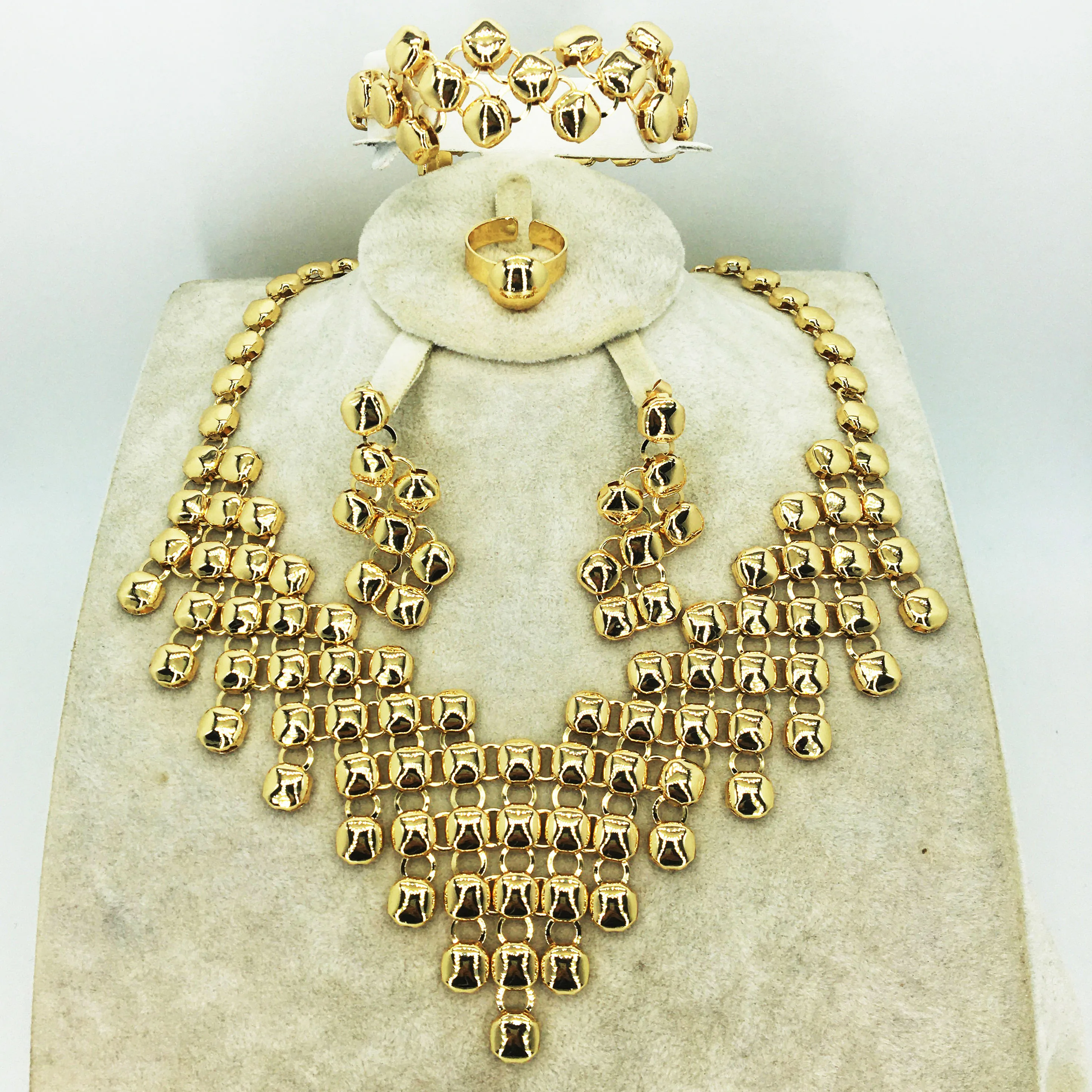 

Bridal Gift Nigerian Wedding African Beads Jewelry Set Brand Woman Fashion Dubai Gold Color Jewelry Set Wholesale Design