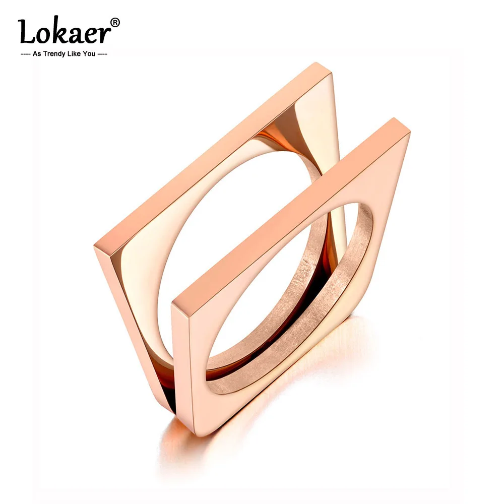 Женское кольцо из нержавеющей стали Lokaer розовое золото с фианитами