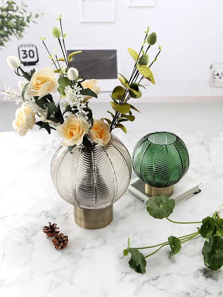 

Nordic glass vase home decoration golden base vase flower arrangement decoration living room bedroom creative decorations
