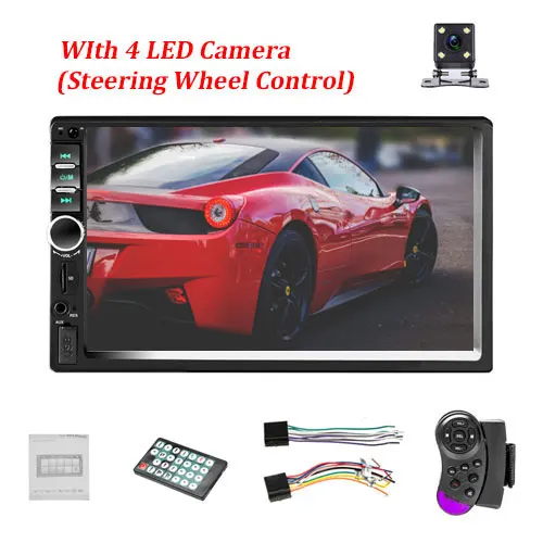 SWC and 4 LED Podofo 2 Din автомагнитола Bluetooth 2din автомобильный мультимедийный плеер " HD сенсорный Автомагнитола MP5 USB аудио стерео с камерой заднего вида - Цвет: SWC and 4 LED