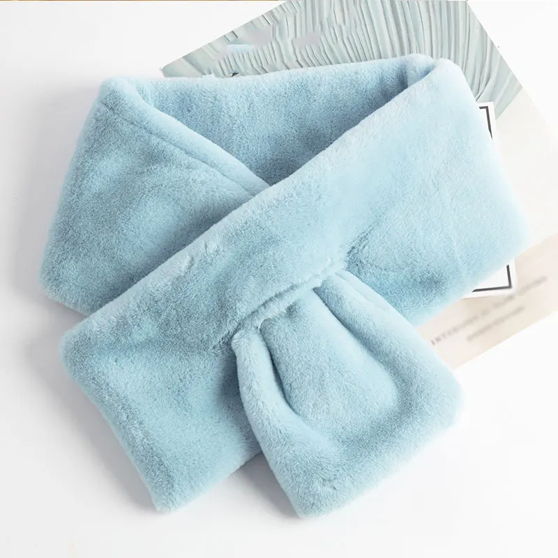 

Imitation Rabbit Fur Collar Scarf Neck Warmer Furry Cross Scarves Solid Color Plush Warm Scarf Soft Comfortable