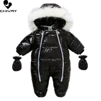 newborn baby winter thick warm solid zipper rompers infant boys girls hooded pu leather jumpsuit snowsuit toddler down outwear