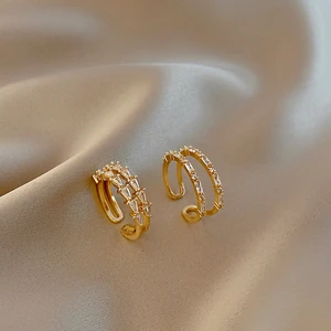 Korean fashion personality double-layer geometric diamond open ring female temperament all-match ring trend party jewelry