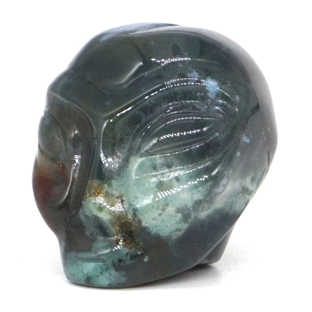

1.5" Alien Skull Statue Natural India Agate Crystal Hand Carved Reiki Healing Stone Figurine Crafts Halloween Gift Decor