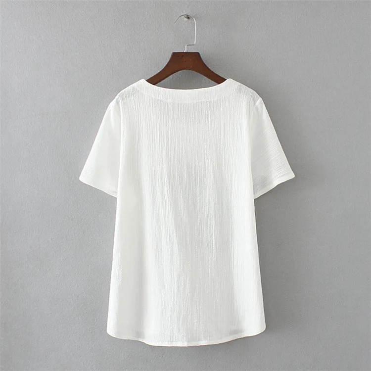 Женская футболка размера плюс с коротким рукавом из хлопка и льна изображением