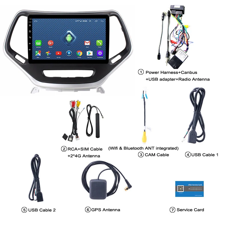 Wanqi 9.1 9 inch 2+32G 4G/WIFI Full Touch Screen Car GPS Radio Music DVD for Jeep Cherokee 2014 2015 2016 2017 Support RDS BT | Автомобили