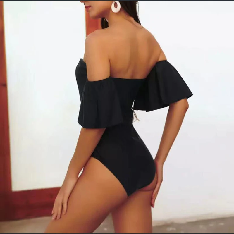 

Women Bathing Suit Swimsuit Bikini 2022 Beachwear Spot Black Drying Pure Color Skirt Slim Short Sleeve Cover Solid Polyester