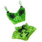 Домашняя одежда для женщин, пикантная майка с V-образным вырезом, украшенная бусинами, с бантом, без рукавов, Сексуальная атласная Женская пижама с кружевом пижамный комплект для женщин