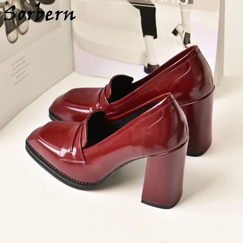 Винно-красные лакированные туфли-лодочки Sorbern, женские туфли на блочном высоком каблуке, Женская Винтажная обувь на каблуке, индивидуальные разноцветные Размеры 4-15