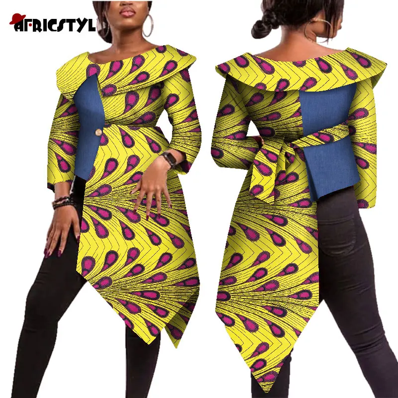 

2020 New African Bazin Riche Tops Tees For Women Plus Size Traditional Women African Print Long Sleeve WY5383