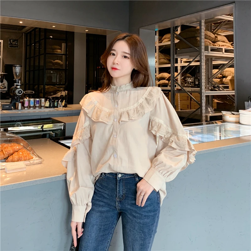 Блузка женская кружевная в винтажном стиле свободная модная повседневная