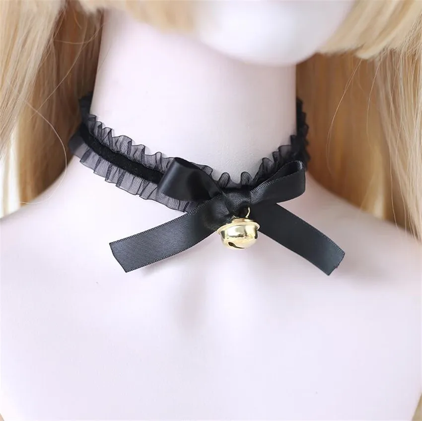 Sexy Maid Cosplay Lace Bell Pendant Bownot Choker Lolita Ribbon Chain ...