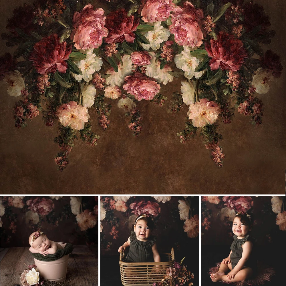 Fondo de fotografía Floral para bebé, telón de fondo de retrato de niña y niño, decoración de flores reales, pintura de maestro antiguo, estudio fotográfico