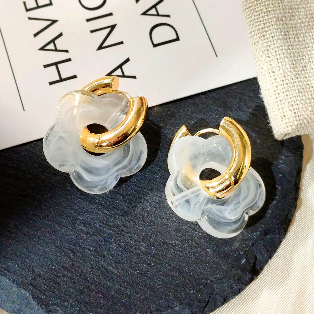 

New Korea Colorful Acrylic Resin Flower Hoop Earrings Gold Plated Circel Stainless Steel Earrings For Women Party Jewelry Gifts