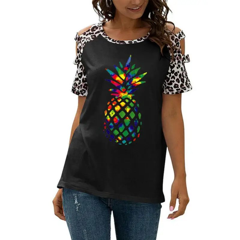 

Женский топ с принтом ананаса, футболка с коротким рукавом и вырезом лодочкой, повседневные свободные топы, летняя футболка 2021, модная новин...