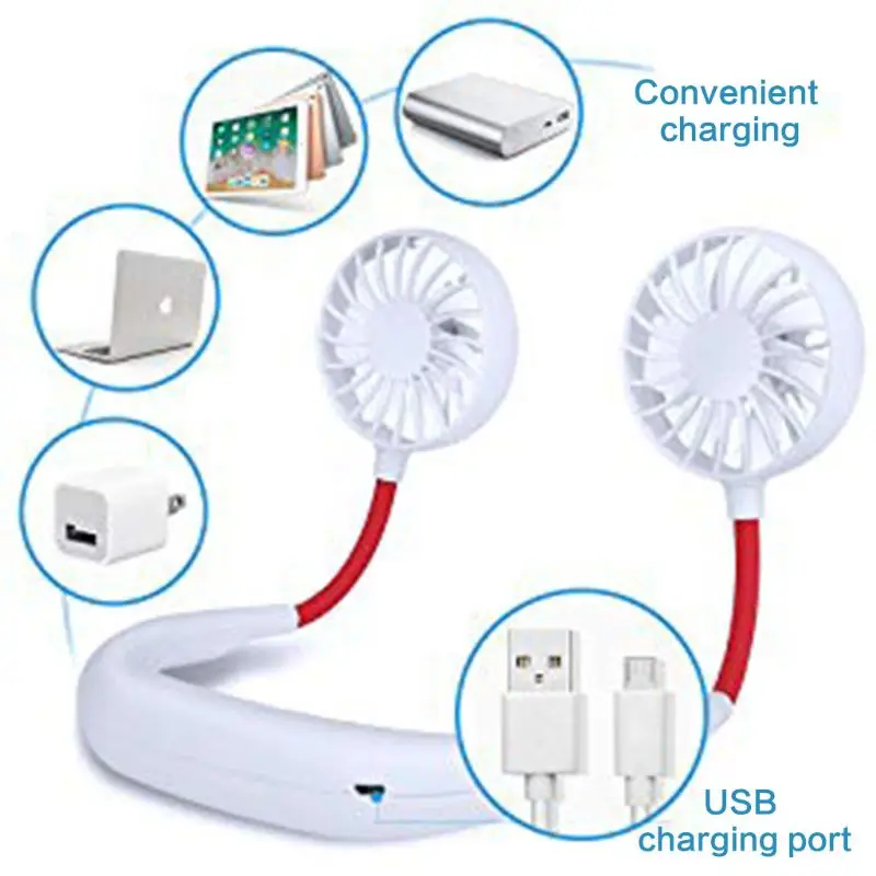 

Hands-free Neck Band Hands-Free Hanging USB Rechargeable Dual Fan Mini Air Cooler Summer Portable