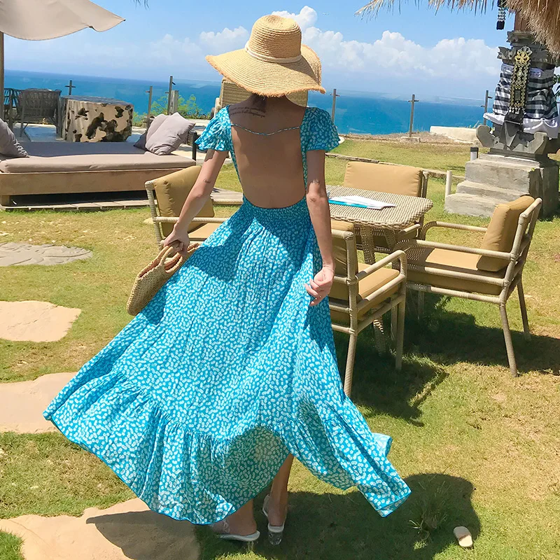 Платье женское шифоновое с коротким рукавом асимметричное открытой спиной