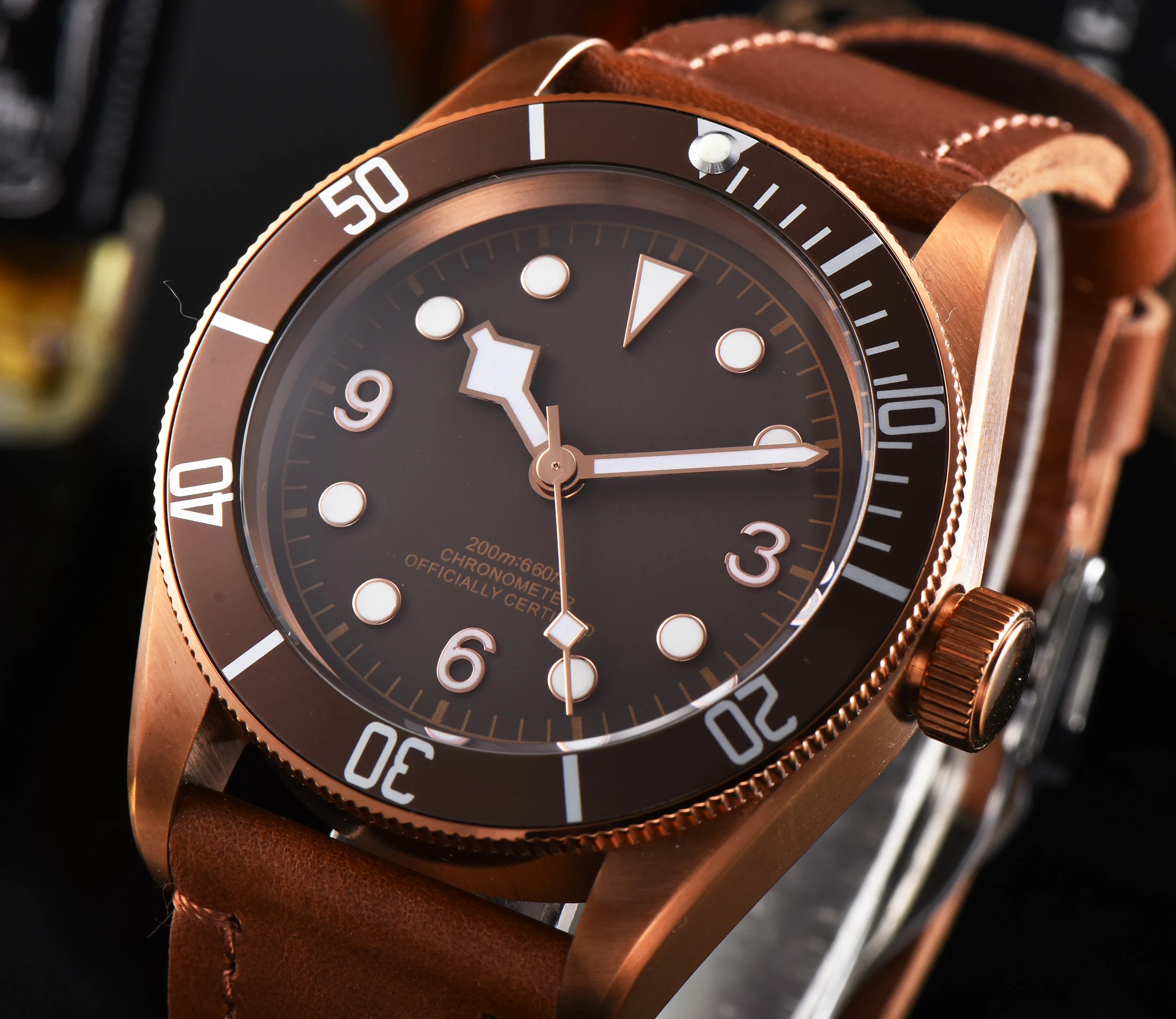 Corgeut 41 мм стерильный кофе циферблат золотой знак SS чехол Кофе Безель сапфировое