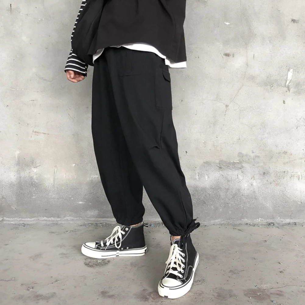 Модные мужские мягкие дышащие свободные брюки с завязками на лодыжках