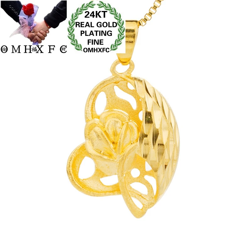 

OMHXFC Jewelry holesale PN370 European Fashion Fine Woman Girl Party Birthday Wedding Gift Rose Heart 24KT Gold Pendant Charm