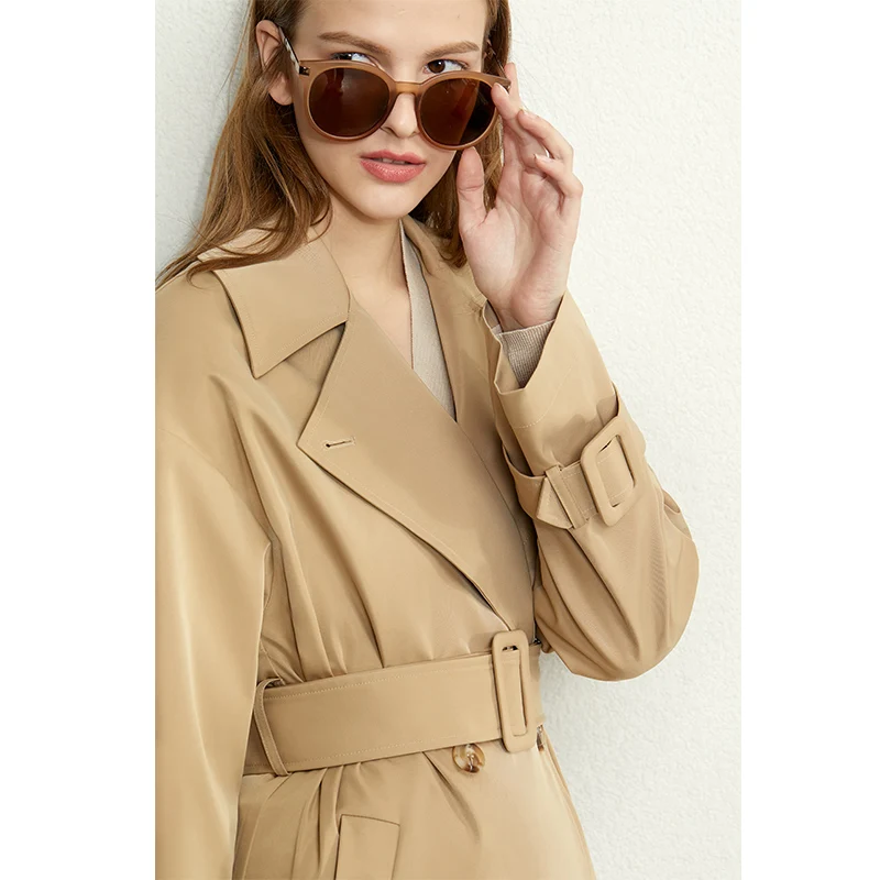 

Amii Minimalist Spring Khaki Trench Coat Women Elegant Lapel Double Breasted Loose Female Mid Long Jacket 12040019
