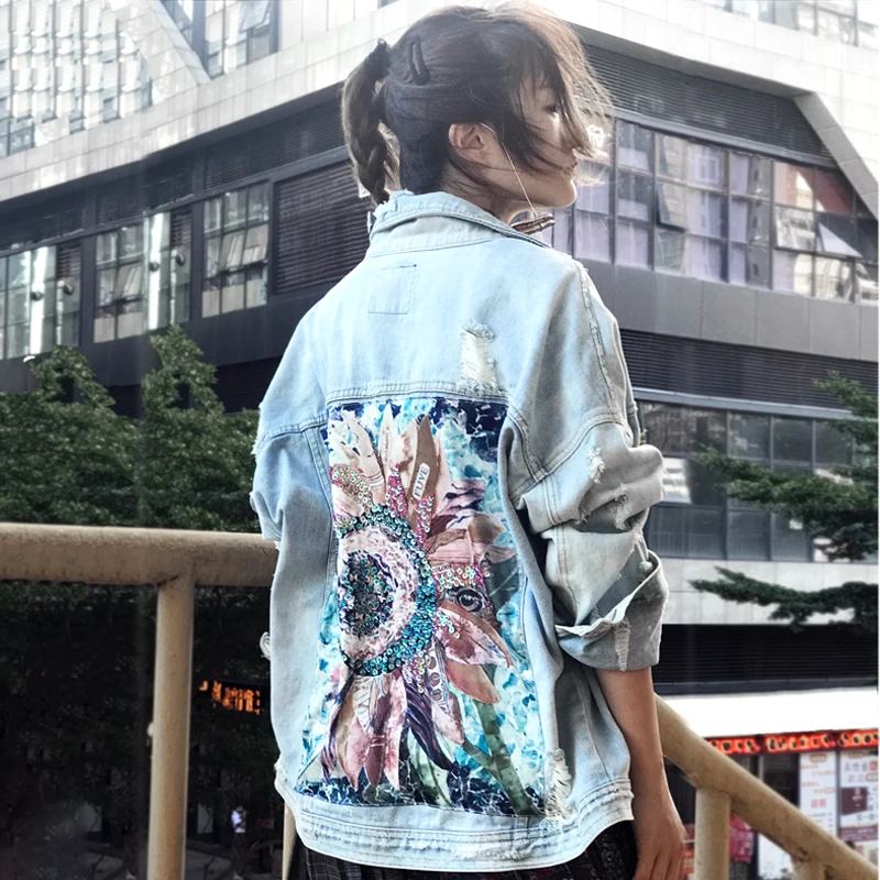 2021 Boho Женская джинсовая куртка для девочек повседневная одежда с длинным рукавом