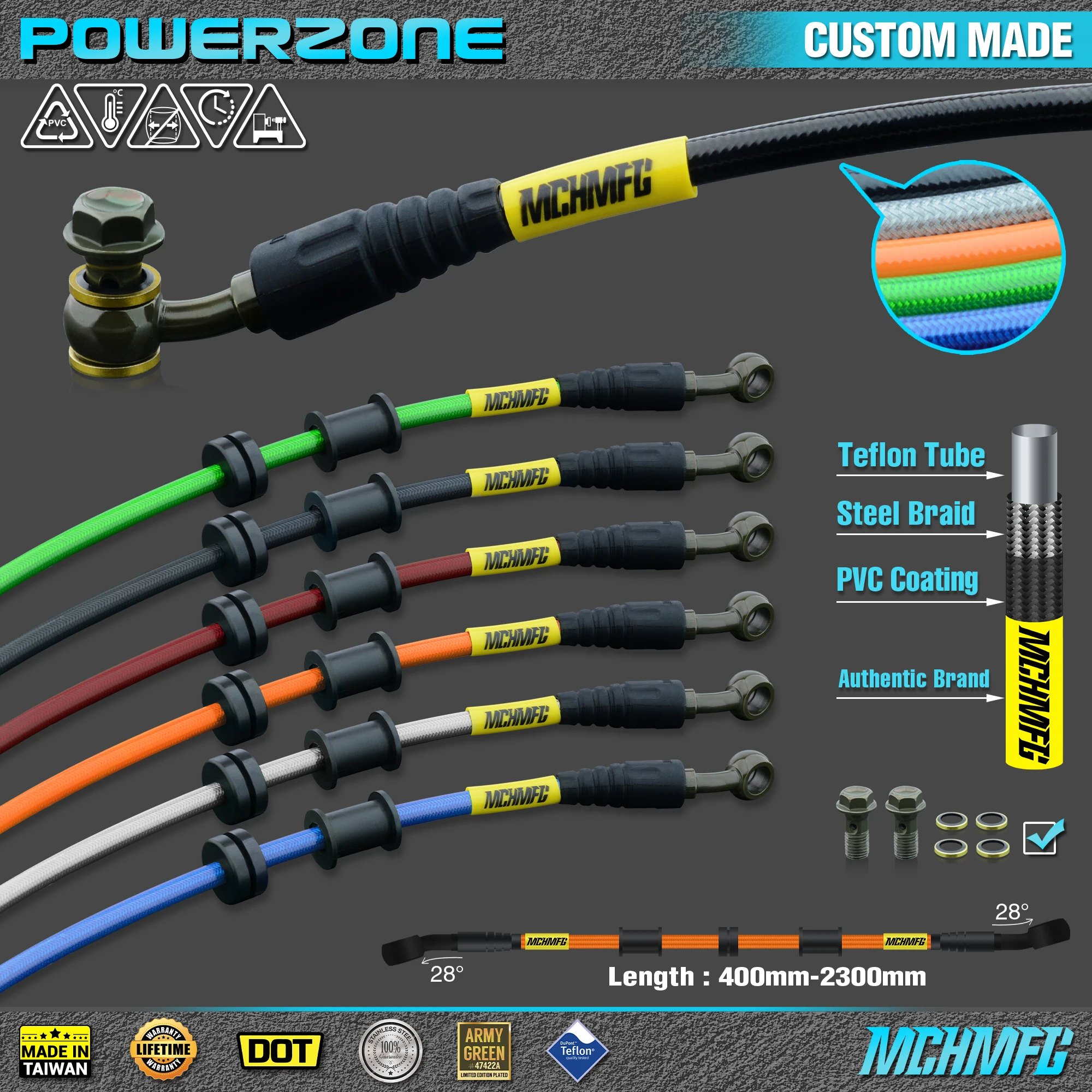 

Мотоциклетный велосипед, плетеная стальная гидравлическая усиленная тормозная магистраль, масляный шланг сцепления, трубка от 500 до 2400 мм, универсальная гоночная MX