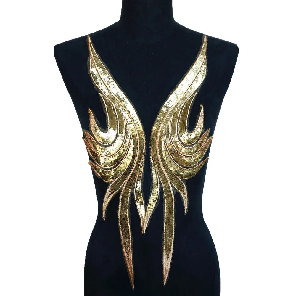 Золотые блестки кружевная ткань вышитая аппликация для платья благородный