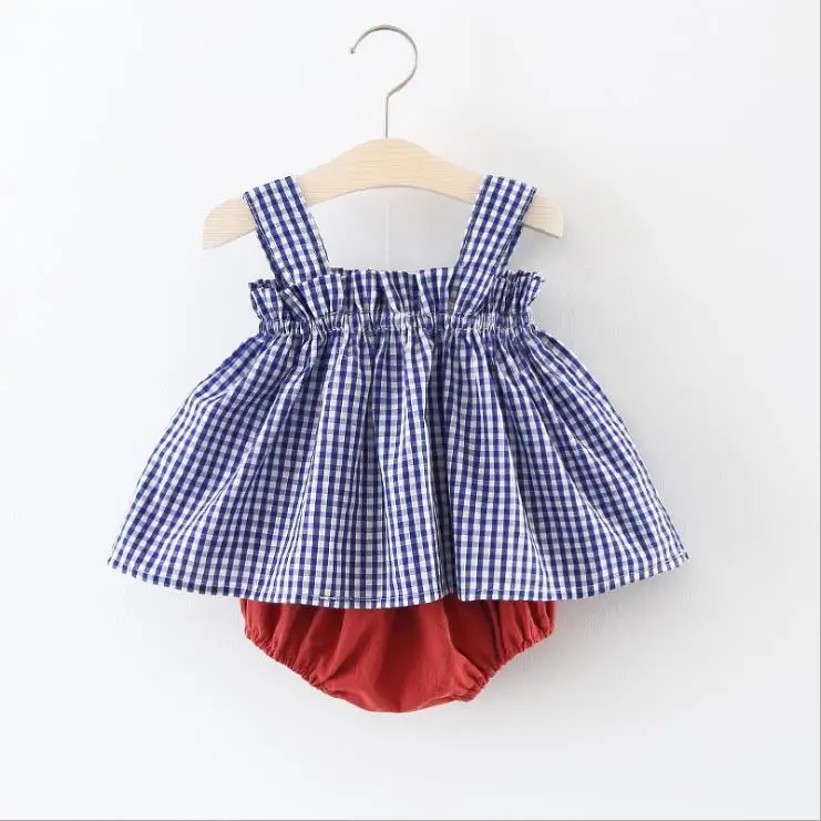 Комплекты одежды для маленьких девочек 2018 летний модный клетчатый костюм