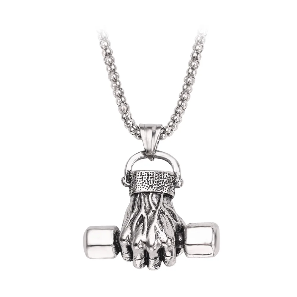 

Weight Lifting Dumbbell Pendant Fitness Necklace Bodybuilding Gym Silver Color Barbell Men Necklace Fitness Jewelry