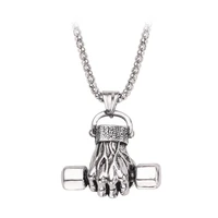 weight lifting dumbbell pendant fitness necklace bodybuilding gym silver color barbell men necklace fitness jewelry