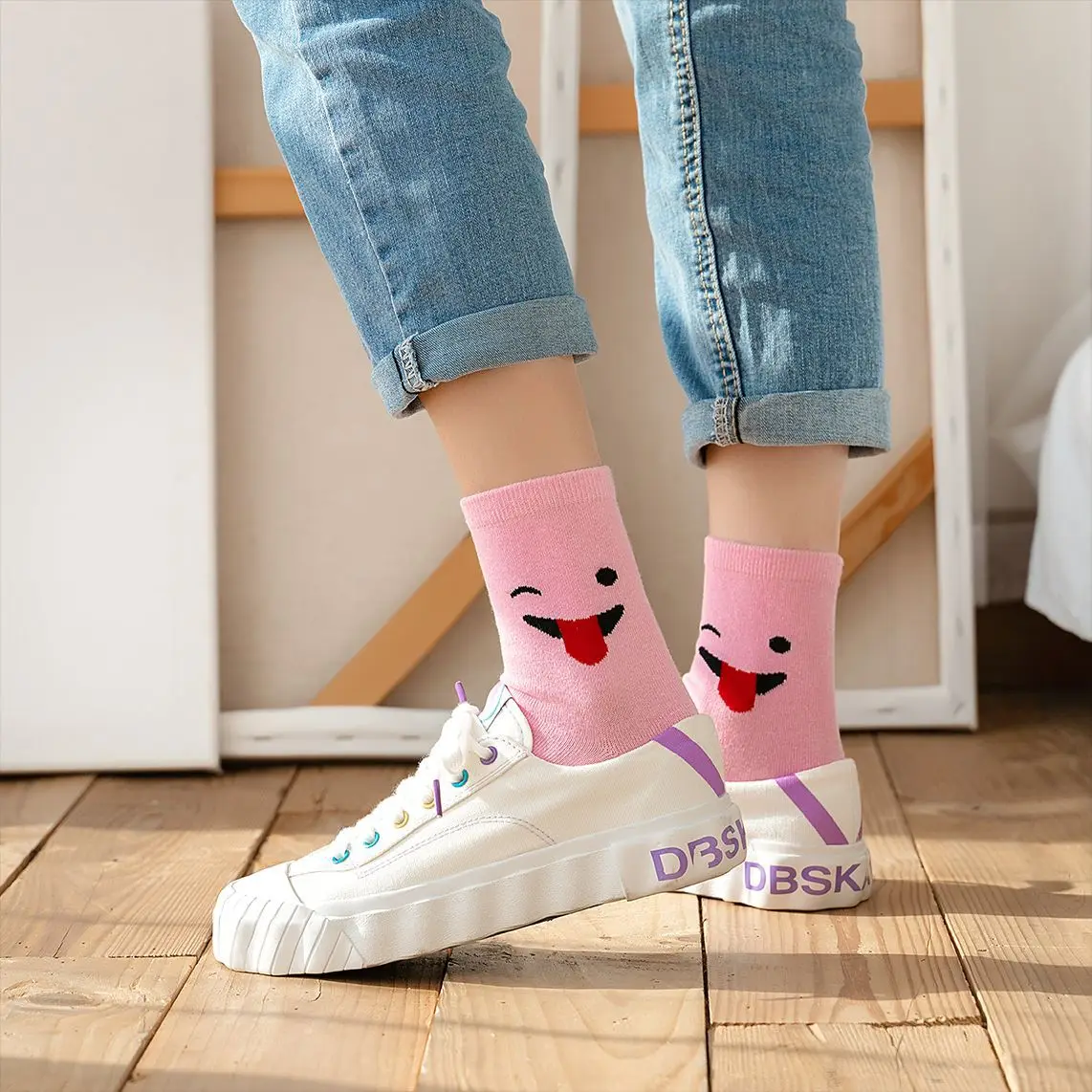 

Socks Women Harajuku Colorful Funny Cute Kawaii Socks Happy Expression Candy Color Cotton Socks Summer Spring Streetwear Meias