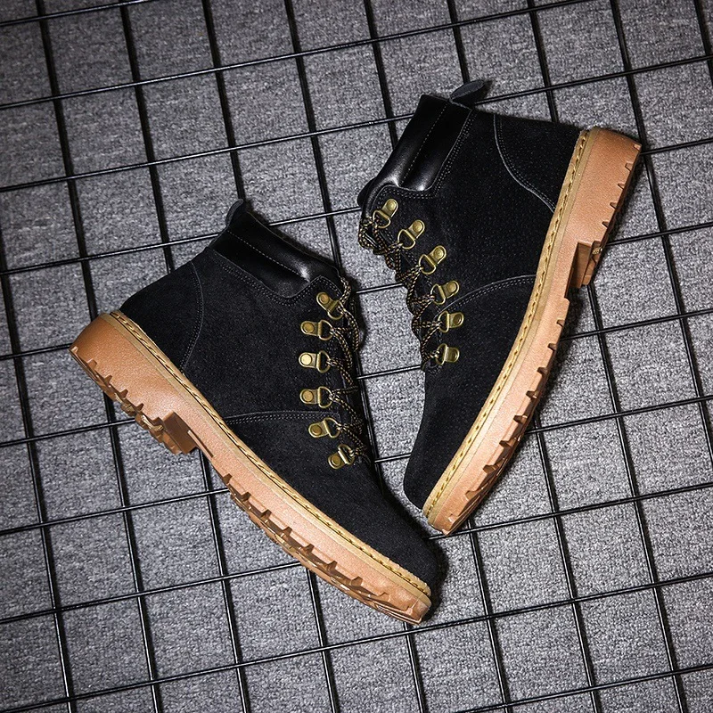 Мужские ботинки Martens; кожаная зимняя теплая обувь; мужские мотоциклетные ботильоны; doc martins; осенние мужские оксфорды; hjm89 - Цвет: Черный