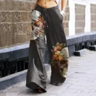 Женские брюки на Хэллоуин, широкие штаны с принтом черепов, кошек, цветов, с карманами, винтажные брюки, уличная одежда