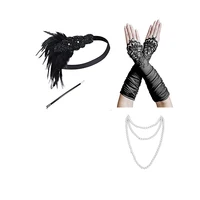 2022 Women 1920s Accessories 20s Party Headband Necklace Gloves Cigarette Holder Flapper Costume Accessories 4Pcs Set