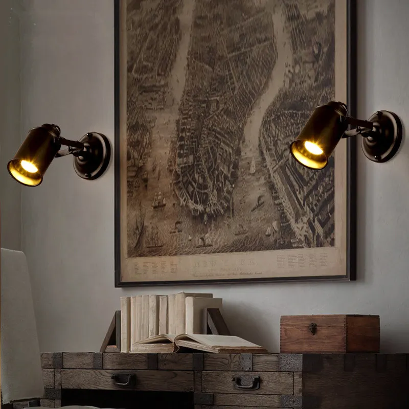 Регулируемая металлическая настенная ретро-лампа в стиле индастриал винтажный