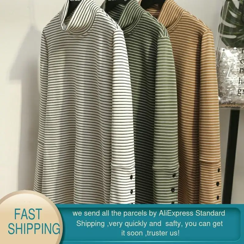 Пуловер женский в полоску с воротником-хомутом на зиму | Женская одежда