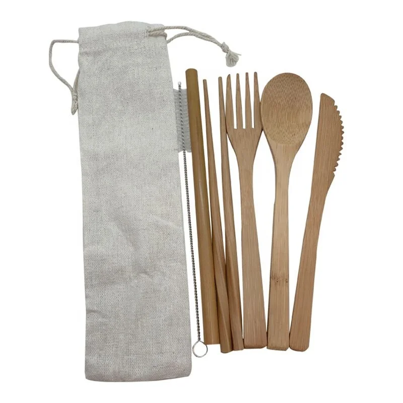 bamboo cutlery Набор бамбуковых столовых приборов для путешествий, экологичные столовые приборы, многоразовый портативный набор столовых приборов для путешествий - Цвет: bamboo cutlery